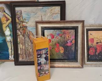 Two Original Signed Painting, 2 Novak Prints Wine Box