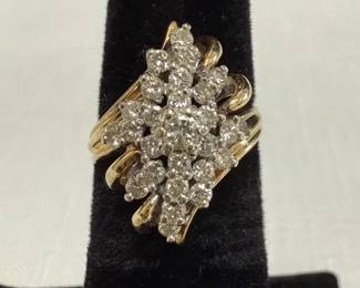 14K Gold and Diamond Cluster Ring