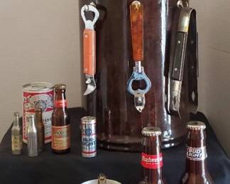 3 Bud Bottle Lighters, Miniatures, Connoisseur Corkscrew, Opener Ice Bucket