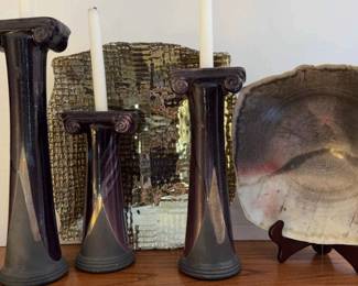 Decorative Candlesticks, Bowl, and Glass Plate
