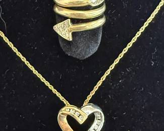 14K Gold and Diamond Heart Pendant and 14K Gold and Diamond Arrow Ring 