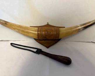 Leather Blackjack Sap, Wall Mount Longhorns with Embossed SW