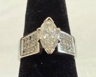 14K White Gold Marquise Cut Diamond Engagement Ring
