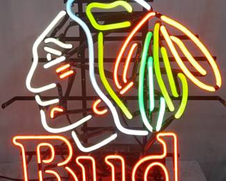 Budweiser Chicago Blackhawks Beer Neon Bar Sign