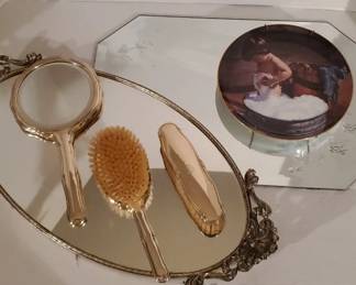 Vintage Mirror Tray, Silver Plated Grooming, Jim Daley Plate