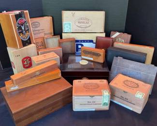 Humidor And Wooden Cigar Box Collection