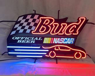 Budweiser Beer NASCAR Neon Bar Sign