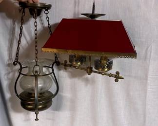 Vintage Red Hanging Light Fixture French Empire Style  Brass Hanging Lamp Fixture