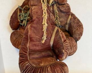 Vintage Boxing Gloves Gold Smith Leather 