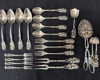 800 Silver Antique Hildesheimer Flatware , Rose Pattern