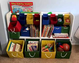 2 Kids Toy Organizer Shelves W cubby Hole Shelves and Basket Organizers, Toys, Books, and More