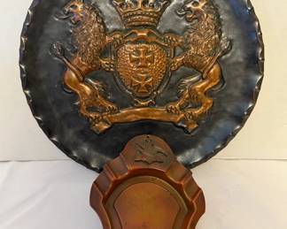 Antique AnheuserBusch Very Rare Brass Copper Ashtray, German Wall Plate with Coat of Arms, Copper