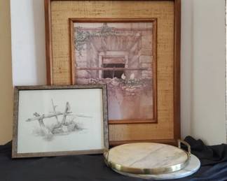 Artist Signed Pencil Drawing and Dove Art Print Marble trays
