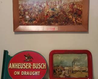 Anheuser Busch Custer Print, Metal Door Signage, Vintage Tray