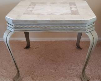 PAIR of Sage And Cream Marble End Tables