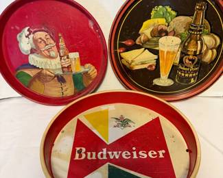 Vintage Metal Serving Trays Budweiser, Flagstaff, Student Prince Beer
