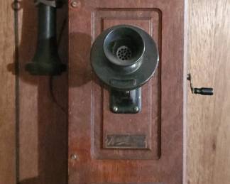 Antique Wooden Hand Crank Phone