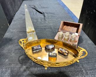 Make up & Pill Boxes, Tray and Antique Book Liquor Box Orlando Estate Auction