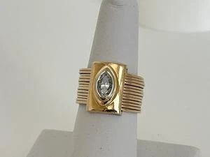 14K Gold with Marquise Shaped Diamond Multi Band Style Ring - Size 8 (10.8 Grams)