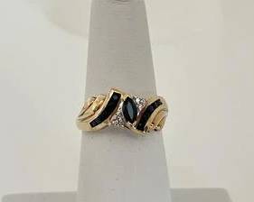 10K Gold with Sapphires & Diamonds Ring - Size 7 (3 Grams)