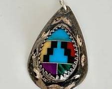 Native American Sterling Silver with Inlaid Stones Pendant - Needs Polishing (2.3 Grams)