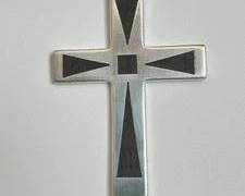 Native American Signed George Kee Navajo Large Sterling Silver with Black Inlay Stone Cross Pendant Necklace - 20" (22.7 Grams)