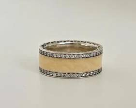Pandora Brand Sterling Silver with Enamel & Crystals Band Style Ring - Size 7 3/4 (8.8 Grams)