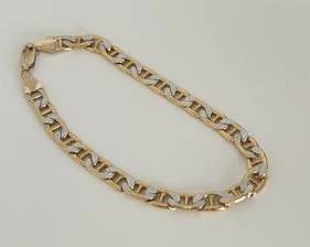 10K Gold Reversible Design (with White Gold Details on One Side) Mariner Link Design Bracelet - 8" (6.5 Grams)