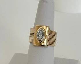 14K Gold with Marquise Shaped Diamond Multi Band Style Ring - Size 8 (10.8 Grams)