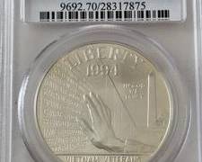 1994 W Vietnam Memorial Commemorative Silver Dollar Graded MS70 Perfect Gem Uncirculated Condition Coin