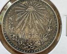 1945 Mexico Silver Peso Cap and Ray Design Extra Fine Condition with Natural Toning