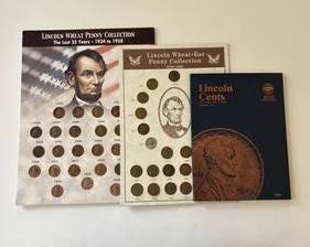 Collection of Lincoln Cents in Holders Including 2 Penny Boards with Various Years and a 1909-1941 Whitman Lincoln Cent Album with Many Yearly Wheat Cents stating in 1909
