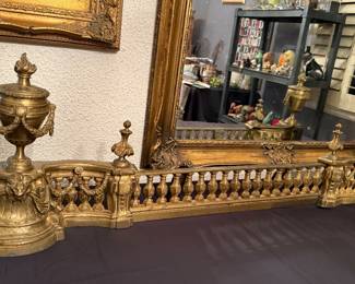 Antique French 18th Century Gilt Bronze Chenets/Firedogs Andirons and Fireplace Tools 