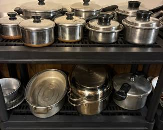 Revereware, roasting pans, pressure cooker, and small appliances