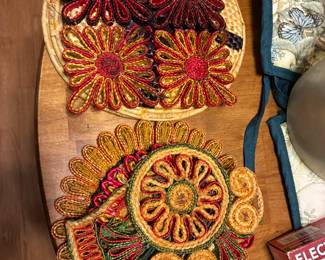 Vintage woven straw/rattan trivets