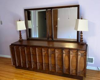 Vintage MCM Brutalist Style Dresser with Mirror