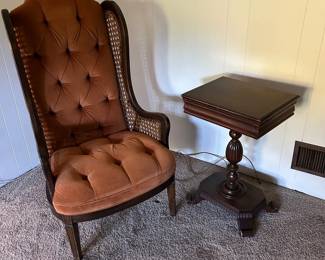 Vintage Wingback Chair With Plant Stand