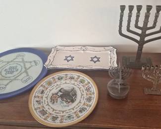 Judaica Seder Plate And Metal Menorahs 