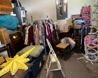 Clothing on rack, more Christmas & lots more