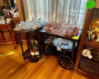 Pink depression glass pieces and more