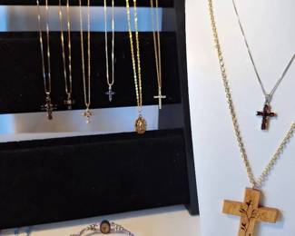 Cross Necklaces, Earrings, Rosary Beads And Bracelet