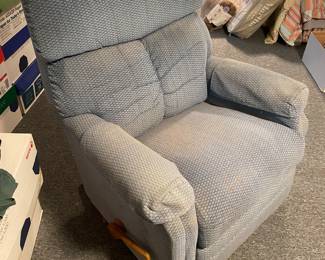 One of two blue recliners