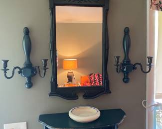 Entry mirror, shelf & candle sconces
