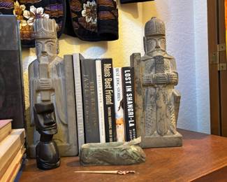 Pair of Carved Soapstone Asian Scholar Warrior Bookends