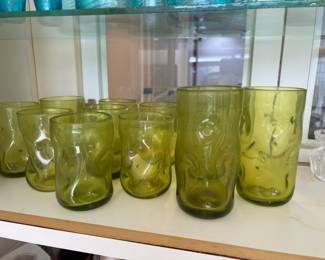 Green Dimple Glass Drinking Glasses