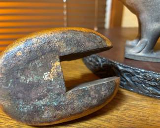 Pair of Japanese Gold Tone Cast Iron Mandarin Duck Screen Holders