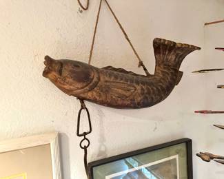 Wood Carved Japanese Jizai Kagi (Hearth Hook) Fish