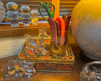 Kosta Boda Clear Glass Unicorn Figurine, Kosta Boda Clear Glass Hippo Figurine