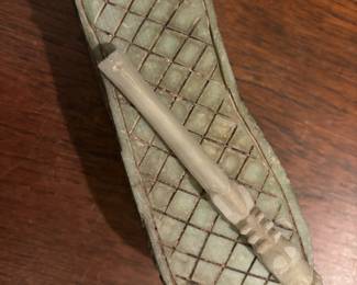 Carved Stone Shoe with Dragon Design – Possibly Jade