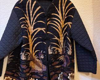 Asian Style Quilted Jacket with Swan and Floral Print